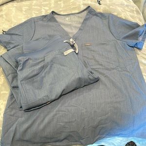 Heather Denim Figs. Large top and Medium Bottom